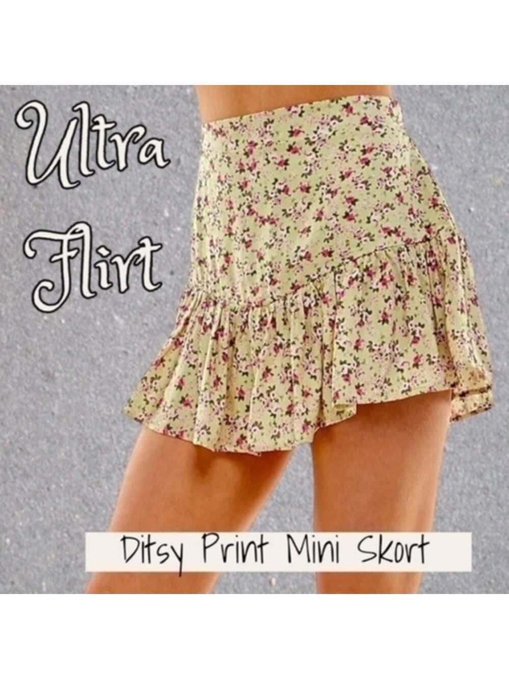 Ultra FLIRT Juniors' Rosy Green Ruffled-Hem Mini SKORT